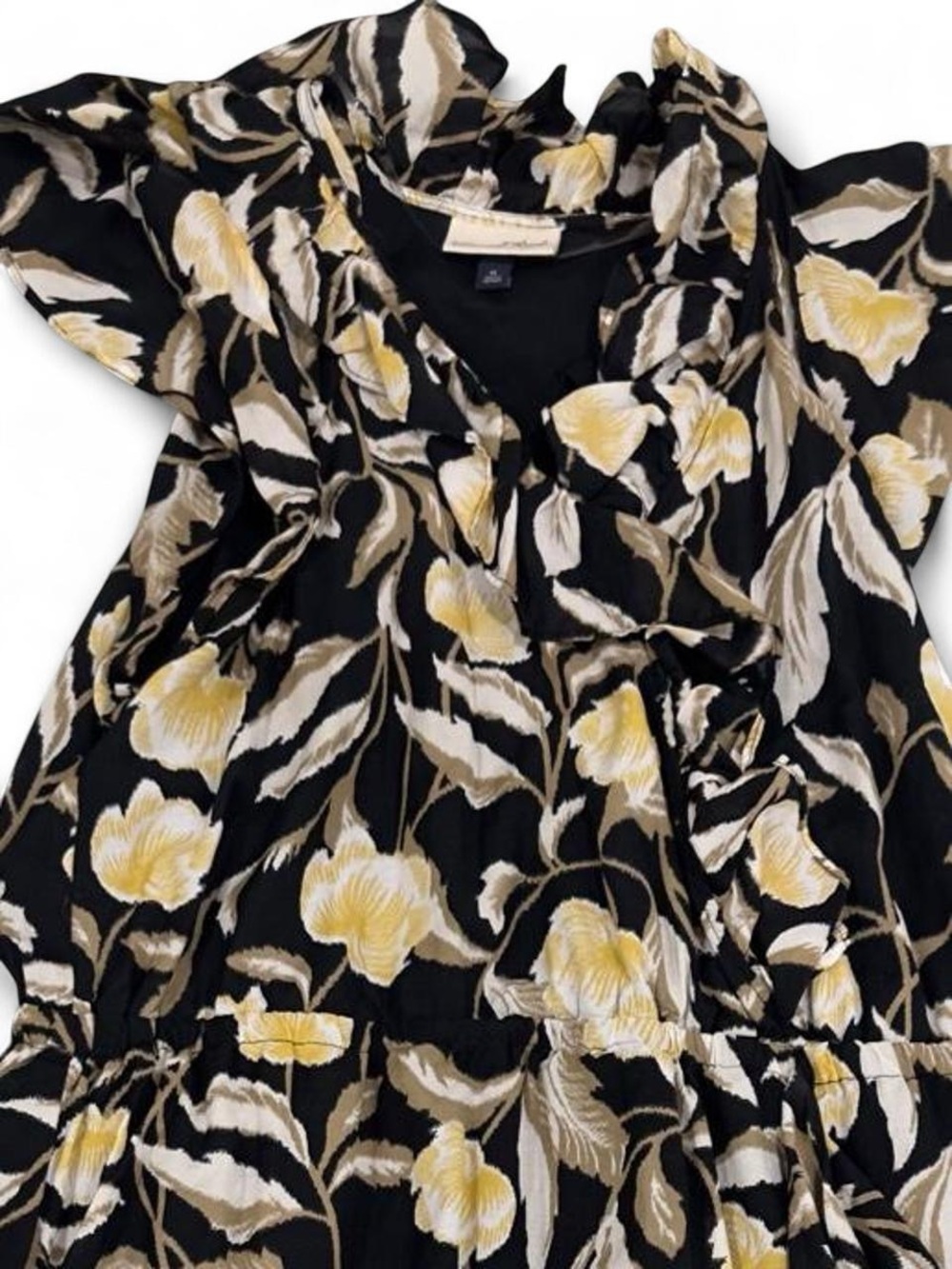 a new day Black Floral Midi Dress with Yellow and Cream Blooms